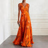 Tulip Print V-Neck Sleeveless Maxi Dress – Floral Chiffon by FitiqueFit
