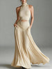 Women's Sleeveless High-Neck Top & Elegant Long A-Line Dress Two-Piece Set by FitiqueFit