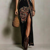 Digital Print Sleeveless Split Maxi Dress – High-Waist V-Neck Long Dress for Women by FitiqueFit