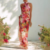 Floral Strapless Chiffon Maxi Dress – Elegant High-Waist A-Line Long Dress for Women by FitiqueFit