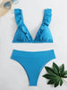 V-neck Ruffled High-waist Bikini Sets Swimsuit Womens Ruffle Flounce Triangle Bathing Suits Cute Two Piece Swimsuits Women Solid Brown Two Pieces Swimwear New Beach Bathing Suits by Stevvex