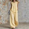 Women's Sleeveless Two-Piece Set – Solid Color Wide-Leg Pants & Top by FitiqueFit