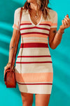 Contrast Striped Johnny Collar Short Sleeve Mini Dress
