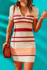 Contrast Striped Johnny Collar Short Sleeve Mini Dress