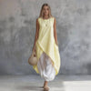 Solid-Color Sleeveless Loose-Fit Dress With Patch Pockets by FitiqueFit