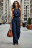 Women's Sleeveless Backless Lace-Up Halter Wide-Leg Jumpsuit by FitiqueFit
