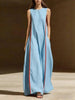 Women's Linen Sleeveless Loose Striped Maxi Dress by FitiqueFit