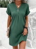 Button-Front V-Neck Dress – Short Sleeve Solid Casual Shirt Dress by FitiqueFit