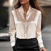 Long Sleeve Satin Swing Collar Top | Elegant Commuter Shirt by FitiqueFit
