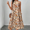 Floral Print A-Line Midi Dress with Pockets | Boho Vintage by FitiqueFit