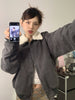 Retro Washed Gray Plush Jacket Mesh Coat For Women