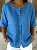 Crew-Neck 3/4 Sleeve Shirt with Metal Buttons – 7 Colors, S–3XL by FitiqueFit