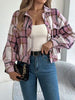 Classic Plaid Button Up Long Sleeve Jacket Women Cozy Trendy Everyday Wear Simple Jacket by Stevvex