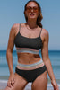 Sky Blue Striped Patchwork Spaghetti Strap High Waist Bikini Swimsuit