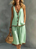 Women's Sleeveless Buttoned Vest & Shorts Two-Piece Set by FitiqueFit