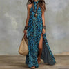 Women's Printed Scarf-Style Maxi Dress – Sleeveless, Split, Loose Boho by FitiqueFit