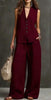 Women's Linen Sleeveless Vest & Wide-Leg Pants Two-Piece Set by FitiqueFit
