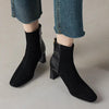 Women's Sheepskin Square Toe Chunky Heel Ankle Boots – Korean Patchwork Style by FitiqueFit