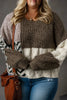 Brown Plus Size Color Block Patchwork Knotted Back Loose Fit Sweater by Wild and Free Boutique