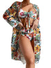 New Tropical Bloom 3-Piece Swimsuit Set – High Waist Floral Fluttering Bikini with Crew Neck Top Spaghetti Straps and Matching Long Sleeve Cover-Up – Stylish Stretchy Women’s Swimwear for Beach & Summer Escapes by Stevvex