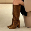 Women’s Suede High Heel Boots | Pleated Thick Heel Pointed Toe by FitiqueFit