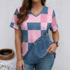 V-Neck Denim Print Short Sleeve T-Shirt | Loose Casual Tee by FitiqueFit