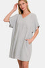 V-Neck Tee Dress with Pockets For Women – Comfortable V-Neck Dress, Casual Chic Tee Dress, Practical Pocketed Dress, Versatile V-Neck Dress, Everyday Casual Dress, Relaxed Fit Dress, Functional Pocket Dress by Stevvex