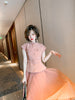 Slim Fit Waist-controlled Top Mesh Pleated Mid-length Dress Set