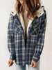 Plaid Snap Down Plush Hooded Jacket Soft & Warm Women Outerwear Cozy And Comfortable Jacket by Stevvex