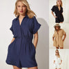 Women's Cotton Linen Loose-Fit Workwear Jumpsuit With Pockets by FitiqueFit