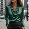 Long Sleeve Satin Swing Collar Top | Elegant Commuter Shirt by FitiqueFit