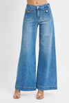 RISEN Plus Size Mid Rise Wide Leg Jeans With Patch Pockets