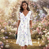 Women's Floral Lace Flounce Neckline High-Waist A-Line Midi Dress by FitiqueFit
