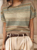 Women's Retro Short-Sleeve Jacquard Knit Top by FitiqueFit