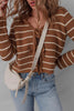 Chestnut Tie Front Striped Knit V Neck Cardigan Sweater by Wild and Free Boutique