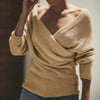 Women's Off-Shoulder Crossover Knit Sweater – Slim Fit Long Sleeve by FitiqueFit