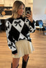 Red Bow Print 2-tone Rhombus Knit Loose Sweater by Wild and Free Boutique