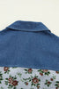 Gray Retro Floral Print Denim Patchwork Buttoned Polo Collar Top by Wild and Free Boutique