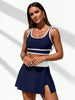 Women's Navy Contrast Tankini Set — Crop Top & High-Waisted Skirt by FitiqueFit