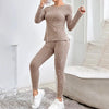 Women’s Ribbed Knit Long‑Sleeve Tee & Pants Lounge Set by FitiqueFit