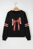 Black Varsity Baseball Bow Graphic Striped Sleeve Baggy Sweatshirt by Wild and Free Boutique