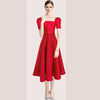 Women's Solid Color Pleated Waist Tight Slim Fit Solid Color Square Collar Dress