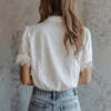 Women’s Lace Puff Sleeve Loose Fit Top by FitiqueFit
