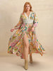 Plus Size Lace Detail Printed V-Neck Balloon Sleeve Dress