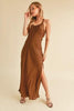 Ruched Side Slit Cutout Back Maxi Cami Dress For Summer–Elegant, Alluring & Sophisticated with Stunning Design by Stevvex