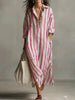 Striped Lapel Collar Dress – Side Slits & Pockets by FitiqueFit