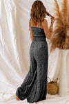 Khaki Thin Straps Smocked Bodice Wide Leg Floral Jumpsuit
