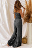 Khaki Thin Straps Smocked Bodice Wide Leg Floral Jumpsuit