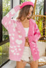 BiBi Heart Color Block V-Beck Knit Cardigan with Pockets by FitiqueFit
