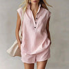 Women's Casual Sleeveless Cardigan Top & Shorts Set by FitiqueFit